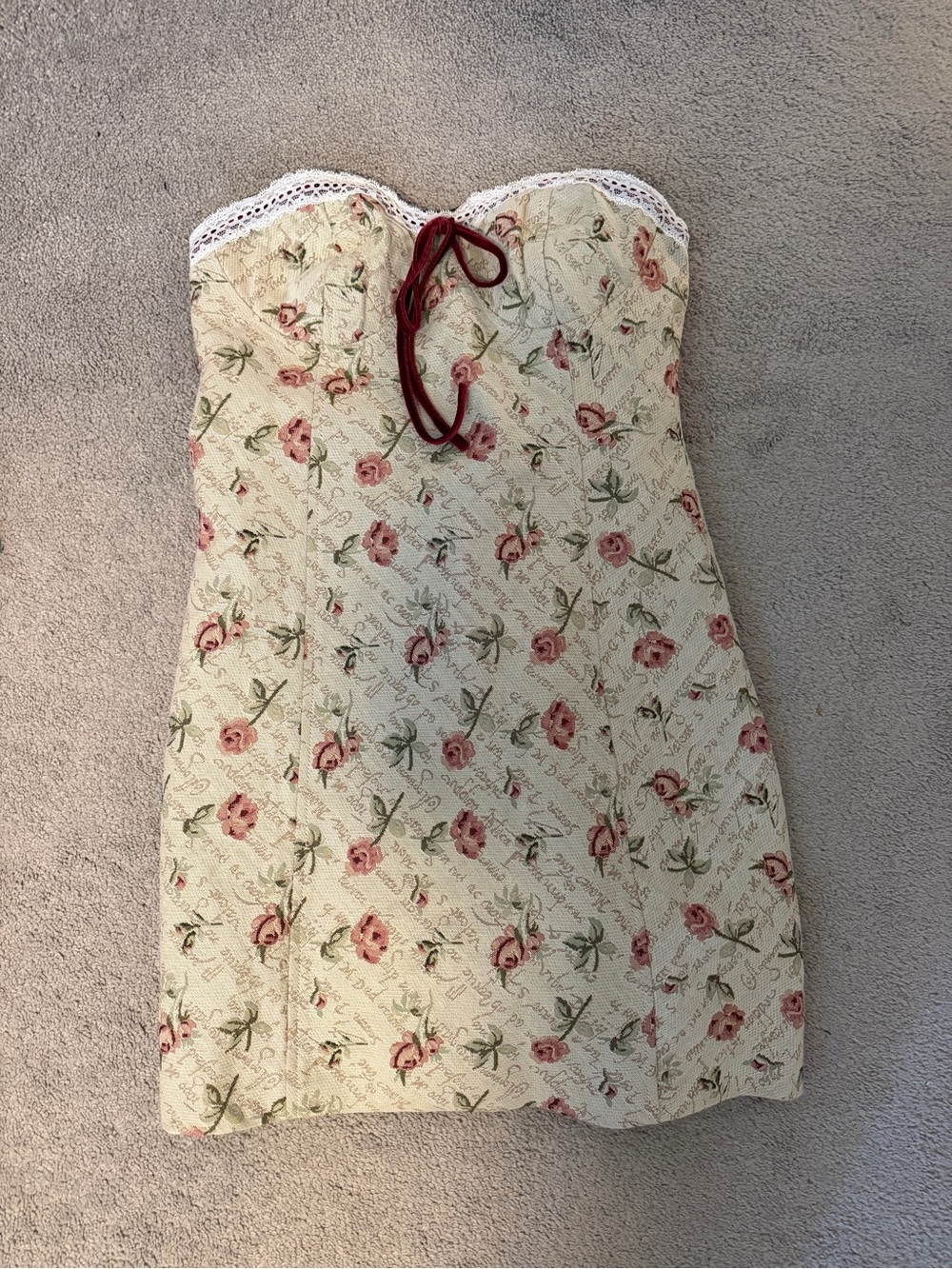 Floral Lace-Trim Mini Dress in Cream and Rose